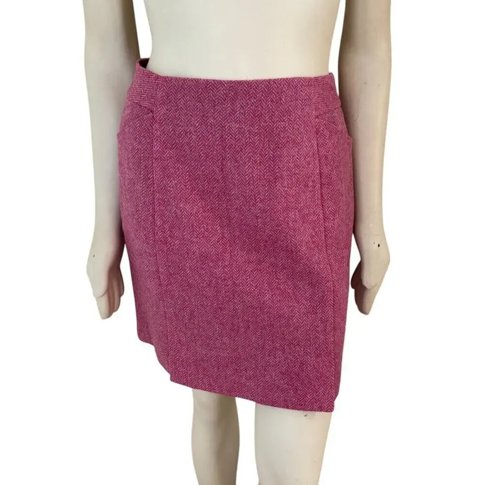 BODEN British Tweed by MOON 100% Wool Pink Herringbone Skirt SZ 6